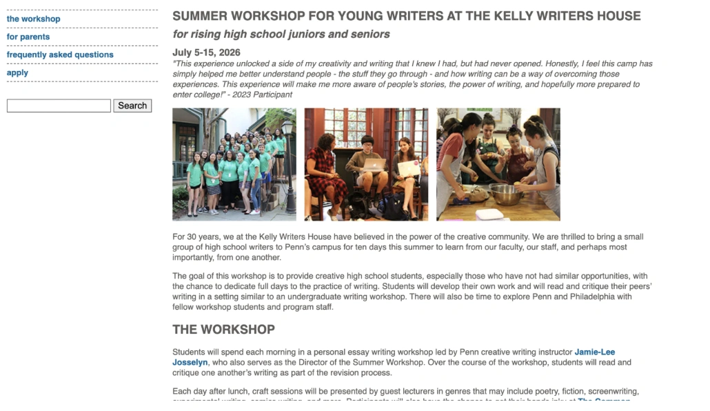 Summer Workshop for Young Writers at the Kelly Writers House