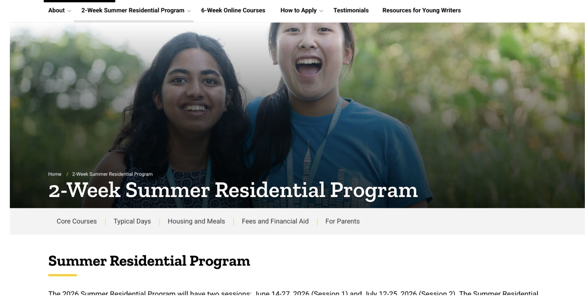 Iowa Young Writers' Studio 2-Week Residential Program