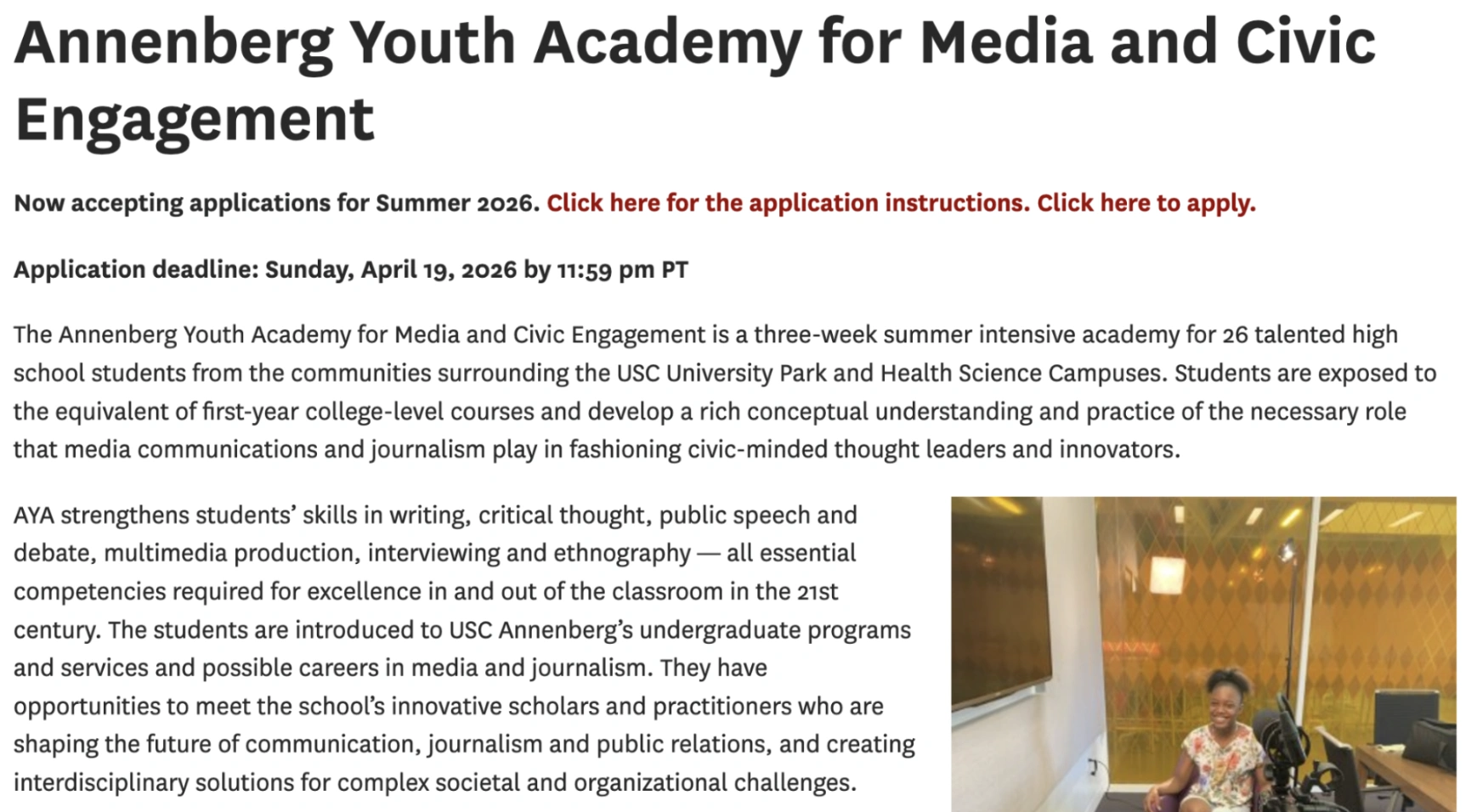 Annenberg Youth Academy for Media and Civic Engagement (AYA)