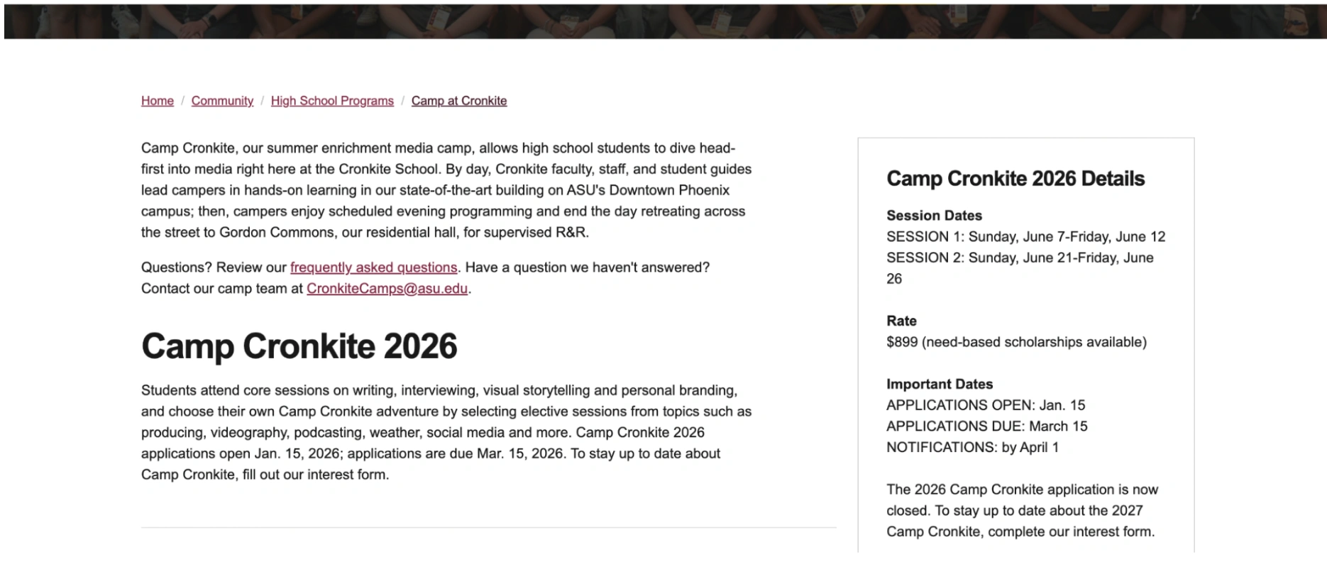Camp Cronkite | Walter Cronkite School of Journalism and Mass Communication