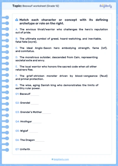 Beowulf 12th Grade Worksheets