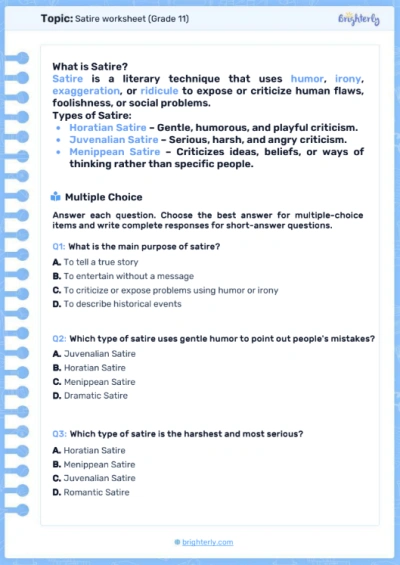 Satire Worksheets
