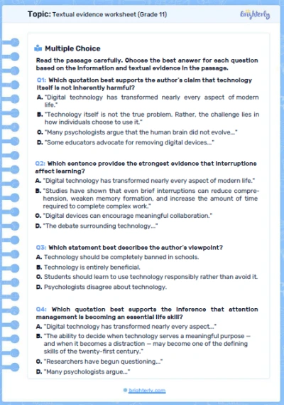 Textual Evidence Worksheets 11th Grade