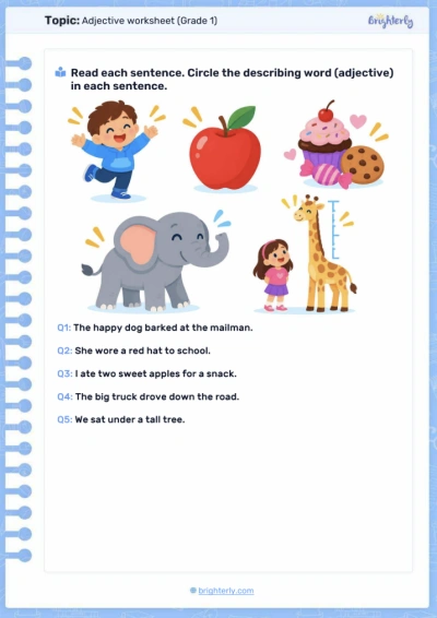 Adjective worksheets (Grade 1)