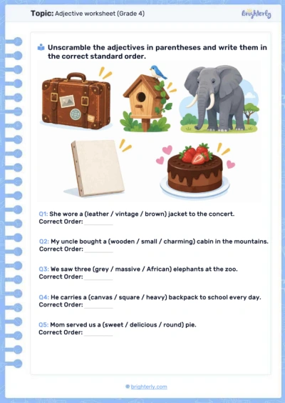 Adjective worksheets (Grade 4)
