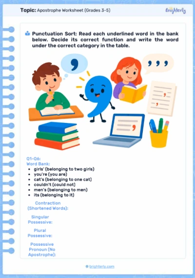 Apostrophe Worksheet (Grades 3-5)